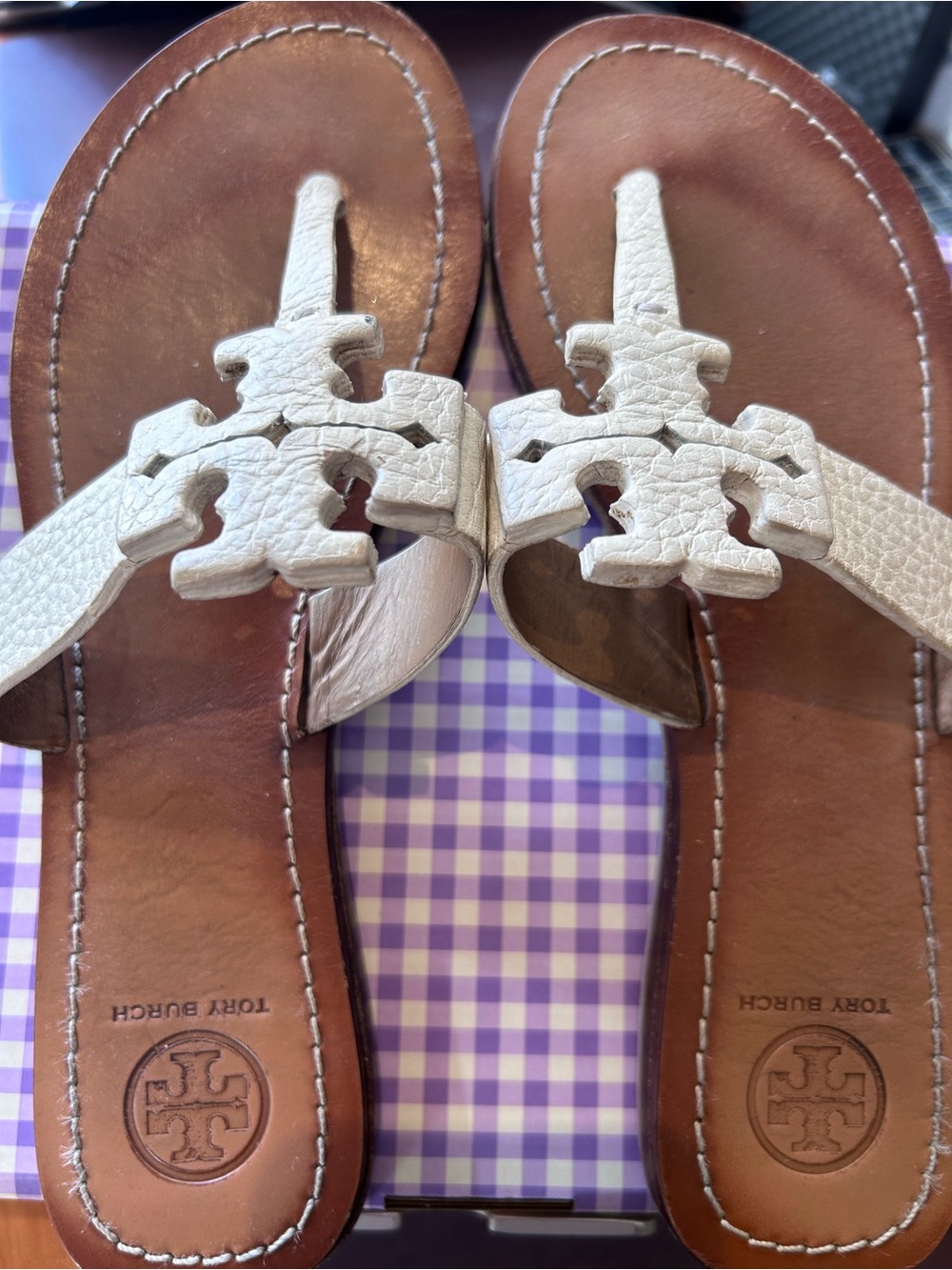 Tory Burch - White Leather Logo Sandals